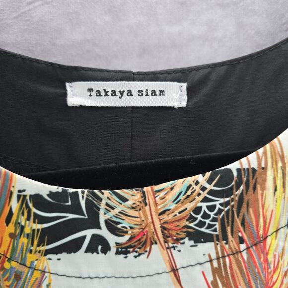 Takaya Siam Black Short Sleeve Maxi Feather Print Sheer Ruffle Dress Medium - Picture 5 of 8